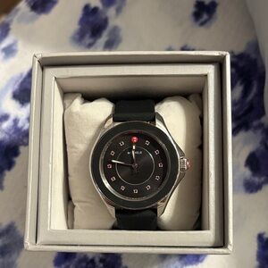 Michele Black and Silver Watch with Red Accents